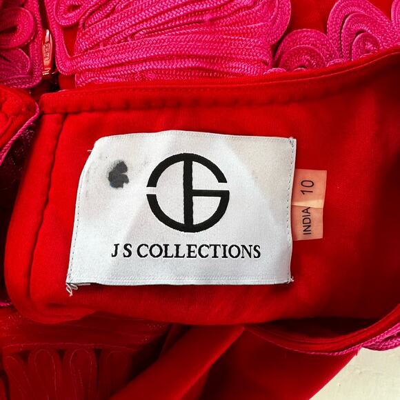 JS Collections Sz 10 Soutache Embroidered Tea-Length Midi Dress Red Hot Pink - Picture 6 of 11